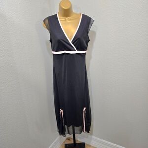 Vtg Y2K Babydoll Fairy Goth Midi Dress Womens Med Black Pink Sheer Trim Ruby Rox